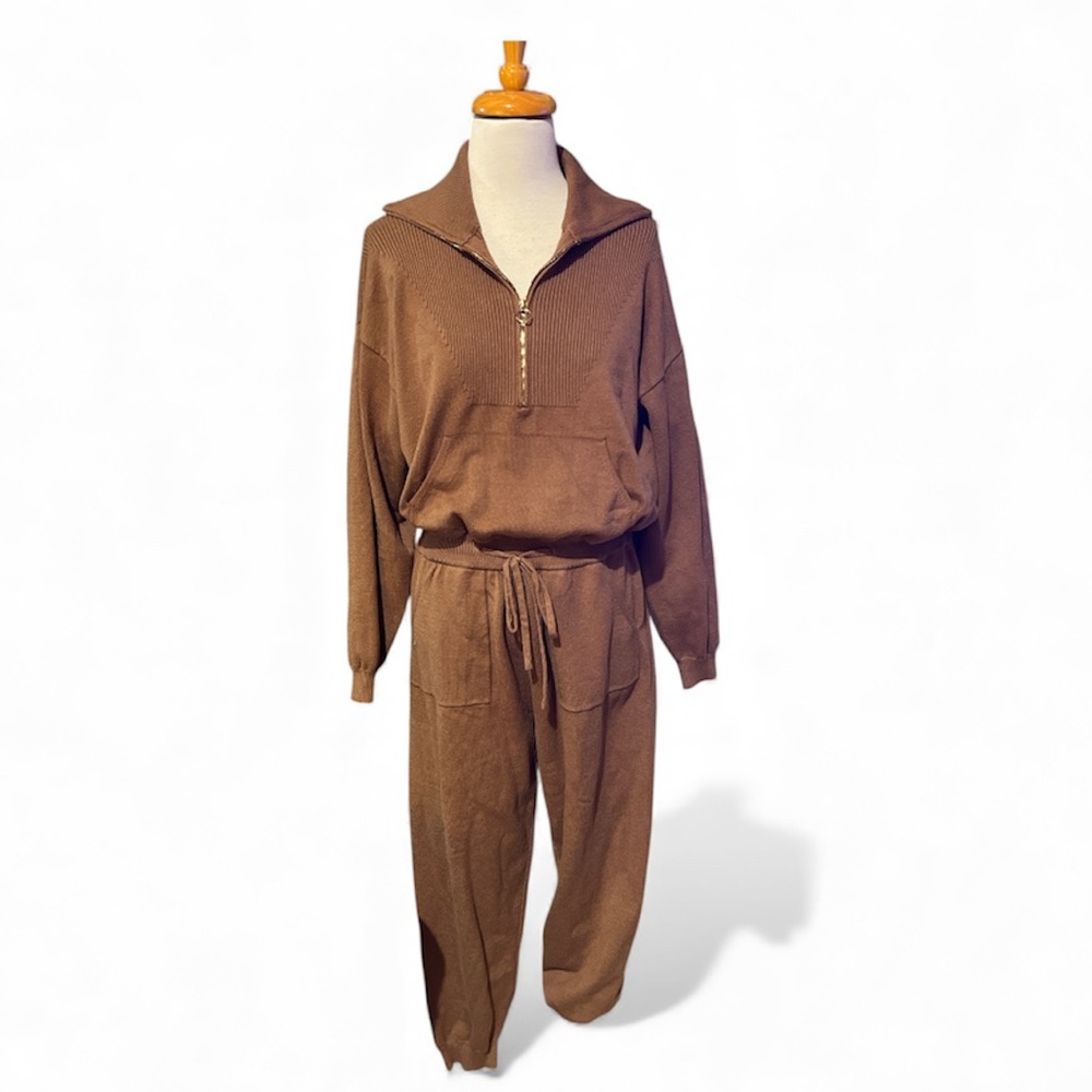 Stylish ribbed loungewear jumpsuit with drawstrings fall size M, loungewear,fall